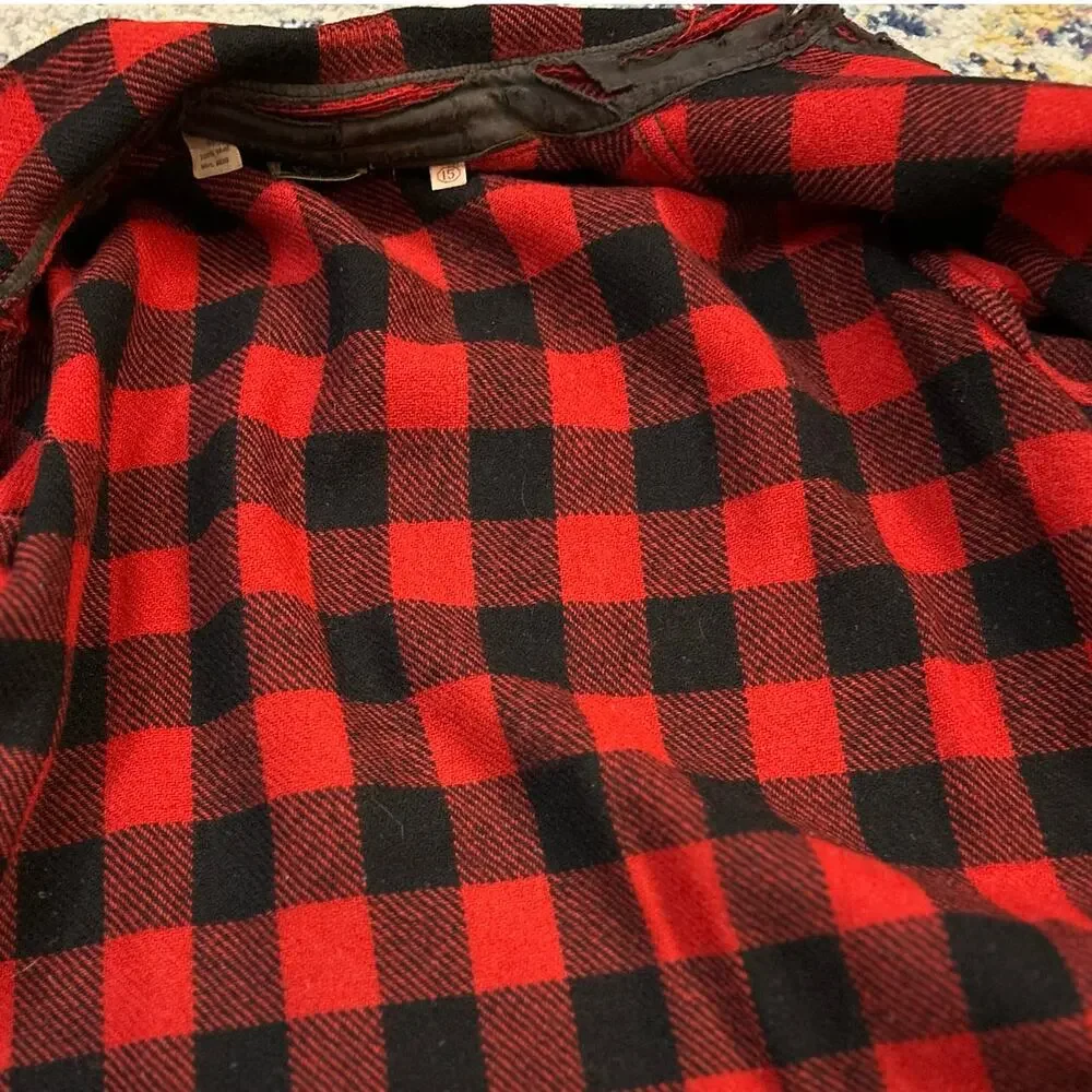 Vtg LL Bean Wool Shirt Mens Small Red Black Script Label 60's US Rustic Outdoors